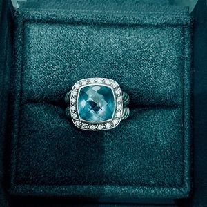 David Yurman Albion Ring w/ Blue Topaz + Diamonds